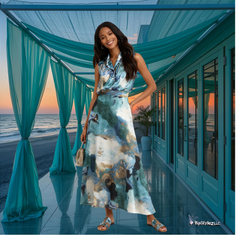 New Sexy Long Style Creative aqua pattern Skirt Draping Smooth Umbrella Skirt ONLY