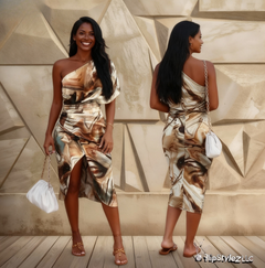 New beautiful golden Summer  off shoulder Floral Print Slit Dress
