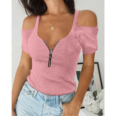 Plus Size Short Sleeve Zipper Short T-Shirt