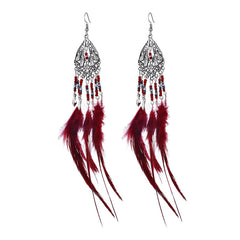 Bohemian Earrings Long Tassel Retro Feather Earrings Ethnic Style Jewelry
