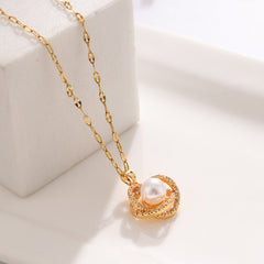 Titanium Steel Necklace Women''s Hollow Bird''s Nest Imitation Pearl Pendant