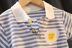 Boys' Summer Cute Stripes Solid Color Short-sleeved Shorts Two-piece Set