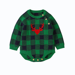 One-piece long-sleeved plaid one-piece triangle romper crawl