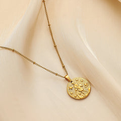 Stainless Steel Round Twelve Constellation Coin Relief Necklace