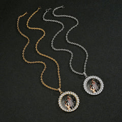 Hip Hop Diamond Round Photo Frame Couple Memorial Photo Pendant Necklace