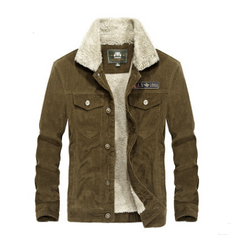 Stand collar corduroy men's loose large size jacket plus velvet thick coat