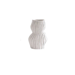 Nordic Creative Hand-painted Vase Ceramic Black And White Vertical Pattern Flower