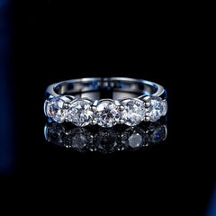 Couple S925 Silver Personalized Half Circle Seven Diamond Ring