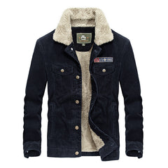 Stand collar corduroy men's loose large size jacket plus velvet thick coat
