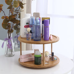 Round Bamboo Turntable Cabinet Organizer 2 Tier Spice Rack