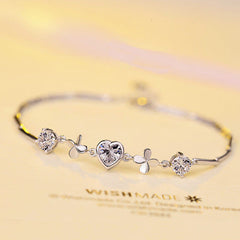 The Qixi Festival Valentine Jewelry S925 Sterling Silver Bracelet Fashion Jewelry Silver Bracelet New Heart-shaped Clover