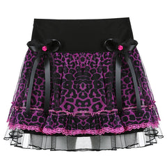 Tight Waist Leopard Print Lace Bow Umbrella Skirt A-Line Skirt Women
