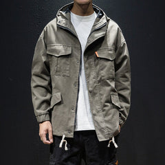 Men's plus size loose hooded drawstring jacket