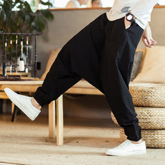 Linen Pants Men's Retro Plus Size Drop Harem Pants
