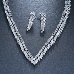 Bridal Wedding Jewelry Zircon Leaf Necklace Earrings