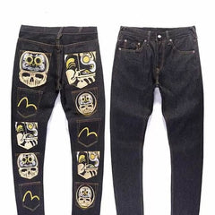 Embroidered Denim Plus Size Straight Loose Trousers
