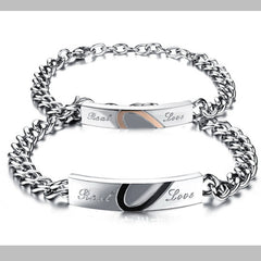 Fashion Love Black Rose Gold Peach Heart Couple Bracelet
