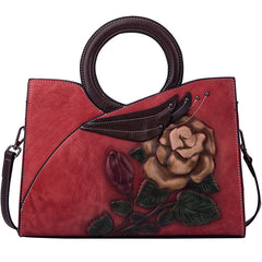 Beautiful Red embroidered Handmade leather handbag