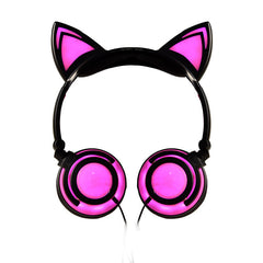 Cat ear head-mounted luminous foldable mobile phone music headset