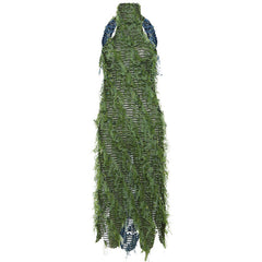 Fashion High Collar Hot Girl Hollow Backless High Waist Stitching Dress