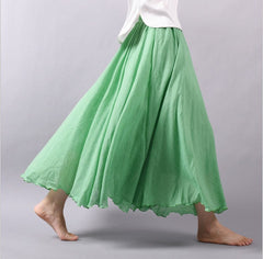 Mori Girl Art Plus Size Cotton And Linen Skirt Elastic Waist Linen A-line Skirt