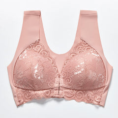 Comfortable Plus Size Backless Bra Lace Push Up Front Closure Bra