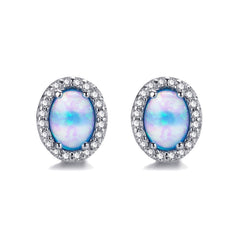 Oval White Opal Edge White Small Diamond Studs