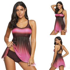 Women's Gradient Plus Size Skirt Split Triangle Swimsuit
