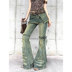 Womens Distressed Lace-up Vintage-style American Denim Jeans