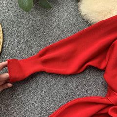 New Red Fall/Autumn Winter Knitted Sweater Dress for women