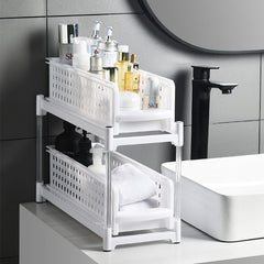Solid Color Plastic Pull-out Double-layer Storage Rack