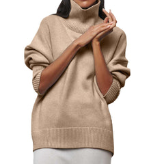 Vibrant Pink Oversized Turtleneck Knit Sweater | Women's Fuchsia High-Neck Party Pullover