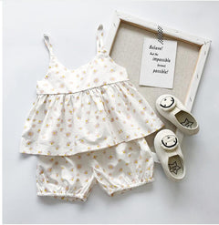 Summer Children's Wear Girls' Skirt Set Small  Sleeveless Tops Shorts