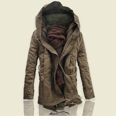 Men's plus plus size Winter hooded mid-length cotton coat