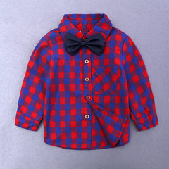 Boy's Long-sleeved Plaid Shirt Denim Trousers Three-piece Set