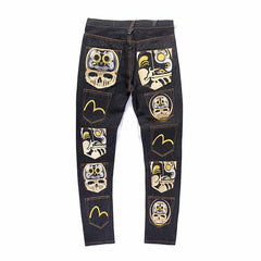 Embroidered Denim Plus Size Straight Loose Trousers