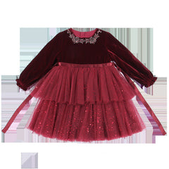 European And American Long-sleeved Velvet Little Girl Fashionable Dress
