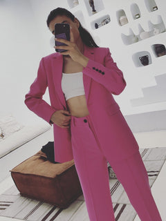 New Professional Pink Ladies Fashion Blazer pants Suit for women