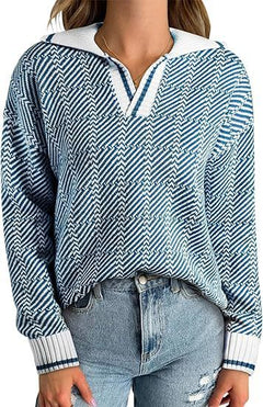 Knitted Pullover Lapel Women's Clothing