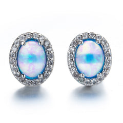 Oval White Opal Edge White Small Diamond Studs