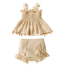 Cotton Net High Temperature Dyed Apricot Color Baby Fashion Two-piece Set