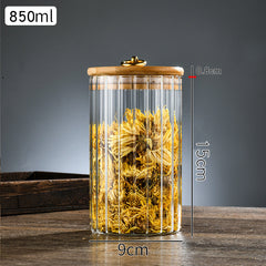 Wooden Lidded Striped Tea And Snacks Storage Jar