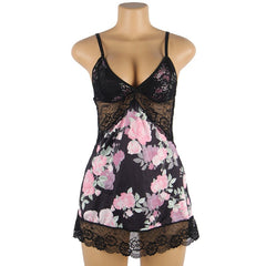 Plus Size Embroidery Patchwork Lace Sleeping Dress