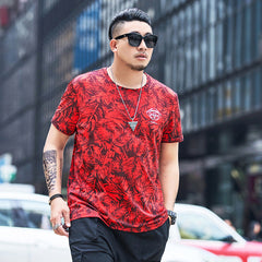 NEW LARGE plus size red CREATIVE ALL OVER  PRINT DESIGN T-shirt FOR MEN