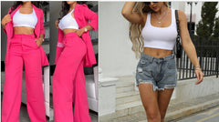 Pure Color Split Sleeve Lapel Suit Straight-leg Pants Suit Women