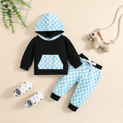 Children's Autumn And Winter Sports Leisure Hooded Plaid Suit