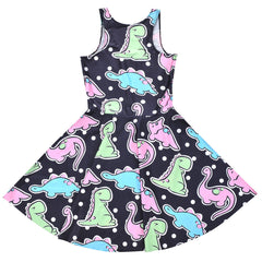 Black Cartoon Color Dinosaur Pleated Umbrella Skirt