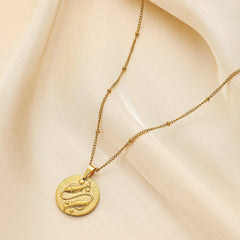 Stainless Steel Round Twelve Constellation Coin Relief Necklace