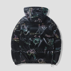 Men's Winter Glossy Hooded Cotton Coat