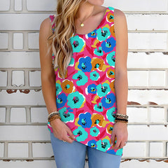 Women's Plant Flower Print Pullover Sleeveless T-shirt